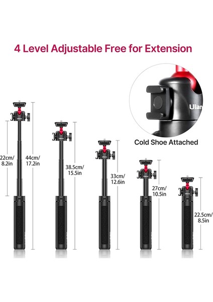 Mt-16 Gopro Adaptörü Ulanzi Mt-16 Vlog Telefon Için Tripod Gopro Dslr Selfie Çubuğu Uzatılabilir 360° Ballhead Soğuk Ayakkabı ile Mikrofon Için LED Işık Mt-08 Yükseltme (Yurt Dışından)