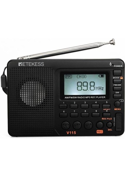 V115 Retekess V115 Radyo Fm Am Sw Taşınabilir Radyolar Am Fm Şarj Edilebilir Kısa Dalga Radyo Pilleri Tam Dalga USB Kaydedici Hoparlör (Yurt Dışından)
