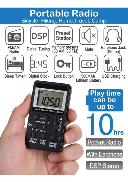 Afm-Şerit Taşınabilir Radyo Am Fm Alıcısı Uyku Zamanlayıcılı Şarj Edilebilir Stereo Dijital Saatli Dsp Tuner Ön Ayar Fonksiyonlu Cepte Yürüme (Yurt Dışından) modelleri