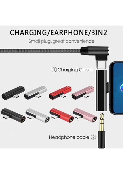 01 2 In 1 Tip C 3.5mm Jack Kulaklık Şarj Kablosu Dönüştürücü Usb-C 3.5 Ses Adaptörü Macbookpro Xiaomi Huawei Tip-C (Yurt Dışından)