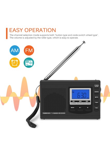 Siyah Taşınabilir Mini Radyolar Fm/mw/sw Anten ile Dijital Alarmlı Saat Saat Fm Radyo Alıcısı Dijital Taşınabilir Fm Alıcı Saat (Yurt Dışından)