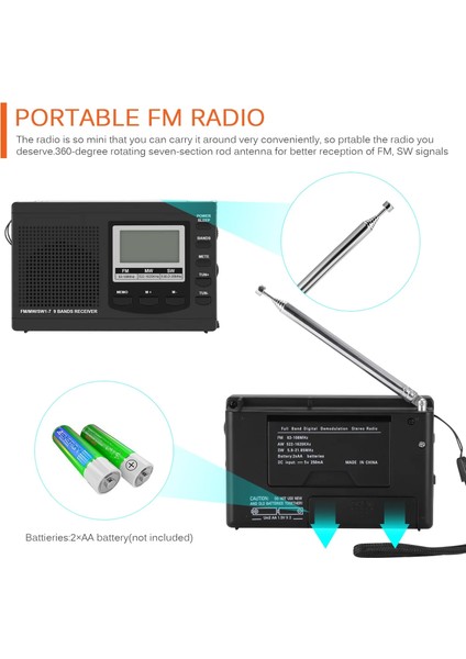 Siyah Taşınabilir Mini Radyolar Fm/mw/sw Anten ile Dijital Alarmlı Saat Saat Fm Radyo Alıcısı Dijital Taşınabilir Fm Alıcı Saat (Yurt Dışından)