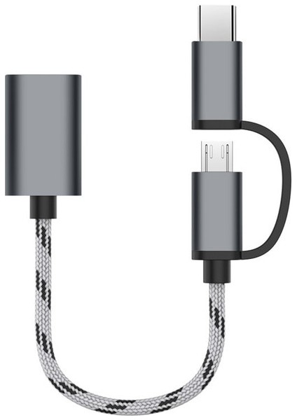 Gümüş 2 In 1 Otg Adaptör Kablosu Naylon Örgü USB 3.0 Mikro USB Tip C Veri Senkronizasyon Adaptörü Için Huawei Için MacBook USB C Telefon Disk Otg (Yurt Dışından)