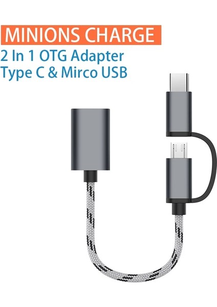 Gümüş 2 In 1 Otg Adaptör Kablosu Naylon Örgü USB 3.0 Mikro USB Tip C Veri Senkronizasyon Adaptörü Için Huawei Için MacBook USB C Telefon Disk Otg (Yurt Dışından)