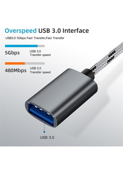 Gümüş 2 In 1 Otg Adaptör Kablosu Naylon Örgü USB 3.0 Mikro USB Tip C Veri Senkronizasyon Adaptörü Için Huawei Için MacBook USB C Telefon Disk Otg (Yurt Dışından)