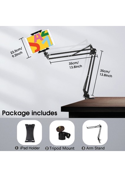 ipad Tutucu Mikrofon Boom Telefon Tutucu ile Masa Kol Standı, Akıllı Telefon Mikrofon Halka Işık Tablet Için Adaptör Klipsli Bom Süspansiyon Standı (Yurt Dışından)