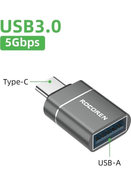 Tip C USB Dişi Rocoren Otg Adaptör USB Tip C Erkek USB A 3.0 Dişi Dönüştürücü MacBook Samsung S22 S20 Android Typec Usbc Otg Konektörü (Yurt Dışından)