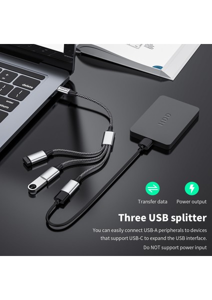 C - 2 USB USB C - USB Otg Adaptör Kablosu Tip C Erkek - Usb2.0 Dişi Genişletme Hub Için MacBook Pro Samsung iPad Pro Xiaomi Extender 3port (Yurt Dışından)