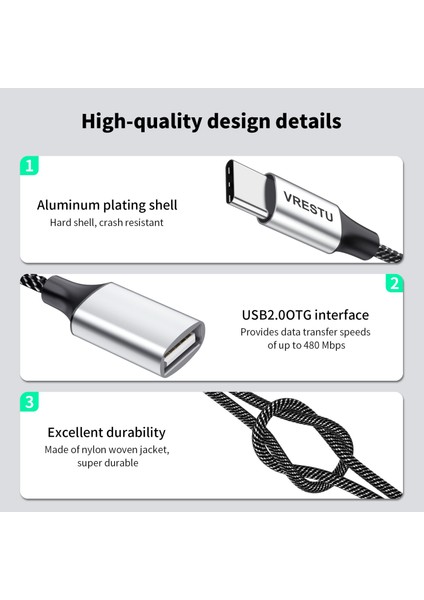 C - 2 USB USB C - USB Otg Adaptör Kablosu Tip C Erkek - Usb2.0 Dişi Genişletme Hub Için MacBook Pro Samsung iPad Pro Xiaomi Extender 3port (Yurt Dışından)