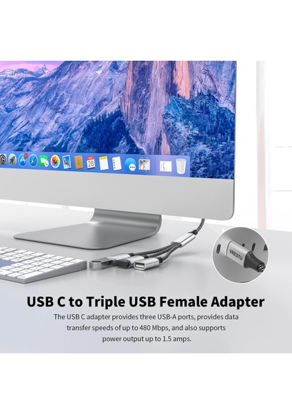 C - 2 USB USB C - USB Otg Adaptör Kablosu Tip C Erkek - Usb2.0 Dişi Genişletme Hub Için MacBook Pro Samsung iPad Pro Xiaomi Extender 3port (Yurt Dışından)