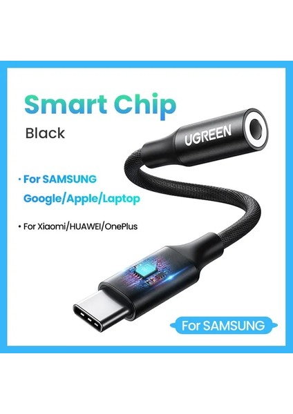 Siyah Akıllı Çip Ugreen Tip C 3.5 Jack USB C 3.5mm Kulaklık Adaptörü Ses Aux 3.5 mm Jak Dönüştürücü Huaweı P40 Xıaomı Oneplus 8 Pro (Yurt Dışından)