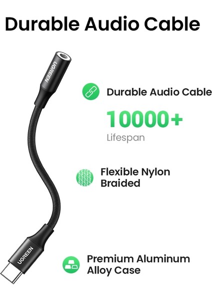 Siyah Akıllı Çip Ugreen Tip C 3.5 Jack USB C 3.5mm Kulaklık Adaptörü Ses Aux 3.5 mm Jak Dönüştürücü Huaweı P40 Xıaomı Oneplus 8 Pro (Yurt Dışından)