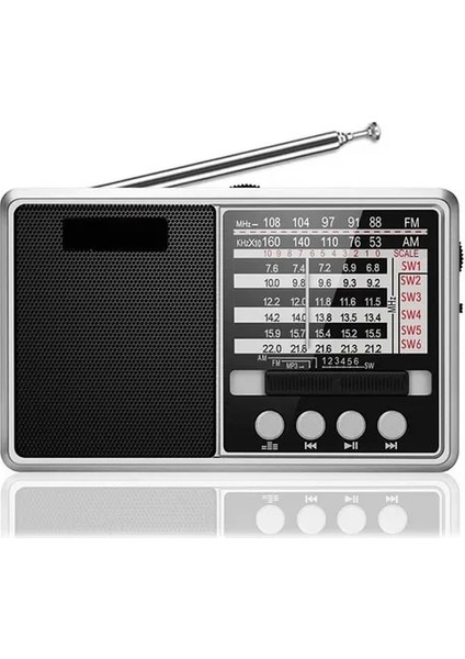 Gümüş Grisi Jınserta Taşınabilir Fm/am/sw Radyo Çok Bantlı Hı-Fı Radyo Hoparlörü, El Feneri Desteği Tf Kart/u Disk Kulaklık Çalma (Yurt Dışından)