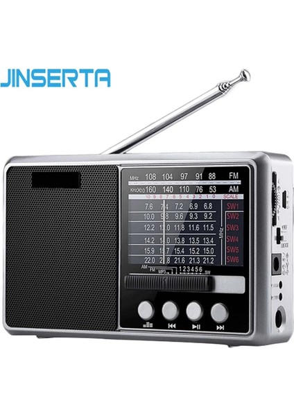 Gümüş Grisi Jınserta Taşınabilir Fm/am/sw Radyo Çok Bantlı Hı-Fı Radyo Hoparlörü, El Feneri Desteği Tf Kart/u Disk Kulaklık Çalma (Yurt Dışından) fiyatları