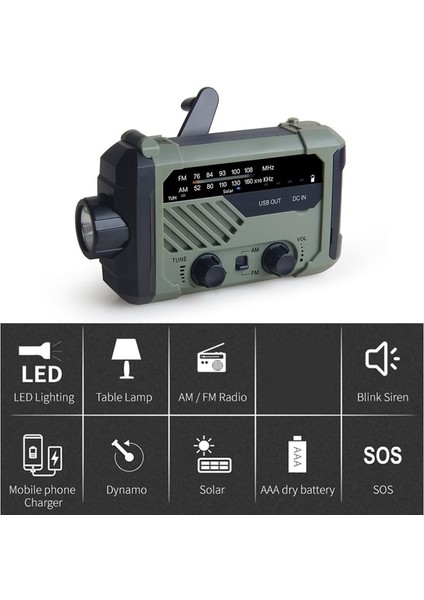 Xln 290 Acil Durum Radyosu 5000AH Güneş Enerjili El Krankı Am/fm Telefon Şarj Cihazı Hava Durumu Radyoları Hayatta Kalma Güç Bankası Okuma Işığı El Feneri (Yurt Dışından)