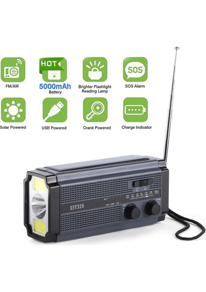 Xln 290 Acil Durum Radyosu 5000AH Güneş Enerjili El Krankı Am/fm Telefon Şarj Cihazı Hava Durumu Radyoları Hayatta Kalma Güç Bankası Okuma Işığı El Feneri (Yurt Dışından) modelleri