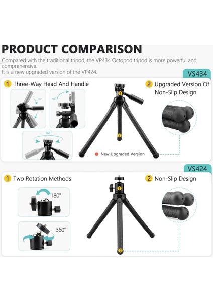 VP424 Vamson Eylem Kamera Cep Telefonu Için Saplı Ahtapot Esnek Tripod Kablosuz Uzaktan Kumandalı Gopro 11 10 9 8 Djı VP434 Için (Yurt Dışından) fırsatları
