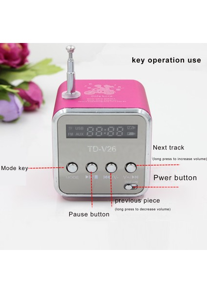 Pembe Taşınabilir Acil Durum Radyosu LCD Stereo Hoparlör Mini Dijital Fm Radyo Hoparlör Dijital Mp3 Çalar Supporttf Kart (Yurt Dışından) modelleri