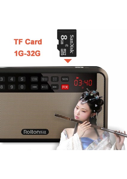 Altın ROLTONT60 Mp3 Çalar Mini Taşınabilir Ses Hoparlörleri LED Ekran Desteği Tf Kartı ile 2.1 Fm Radyo Müzik Çalma Yüksek LED El Feneri (Yurt Dışından) indirimleri