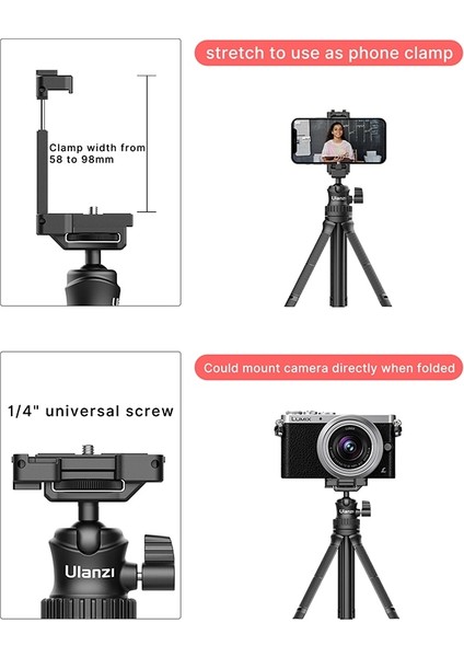 Mt-34 Ulanzi Mt-34 Mini Tripod Telefon Için Çok Fonksiyonlu Uzatılabilir Tripod Soğuk Ayakkabı Uzatma Mikrofon LED Işık Dslr Vlog Için (Yurt Dışından)