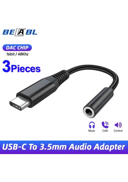 Silver-3pcs USB Tip C 3.5mm Aux Ses Adaptörü USB C Dac Çip Kulaklık Jak Kablosu Samsung S22 Ultra A53 A73 Oneplus 10 Pro 9 Nord 2 T (Yurt Dışından)
