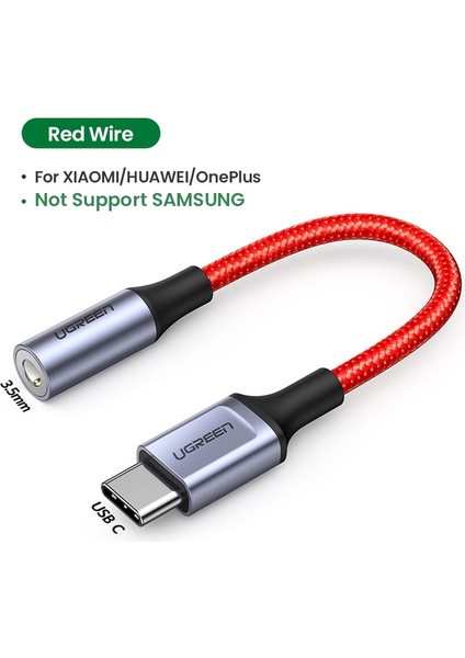 Kırmızı Örgülü Uyeşil Tip C - 3.5mm Kulaklık Jakı 3.5 Aux USB C Kablo Ses USB C Adaptörü Huawei V30 P30 Pro Xiaomi Mi 10 Oneplus 7t Pro (Yurt Dışından)