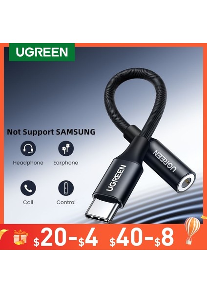 Kırmızı Örgülü Uyeşil Tip C - 3.5mm Kulaklık Jakı 3.5 Aux USB C Kablo Ses USB C Adaptörü Huawei V30 P30 Pro Xiaomi Mi 10 Oneplus 7t Pro (Yurt Dışından)