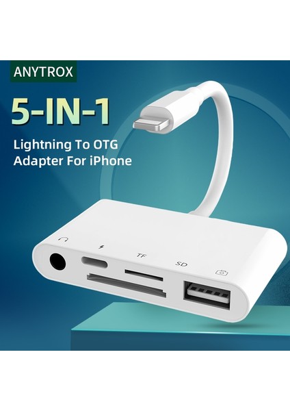 Tip 5 Lightning iPhone - Usb3 Otg Kamera Adaptörü/şarjlı Kablo Kablosu Lightning iPad - Sd/tf Kart Okuyucu Desteği 3,5 mm Aux Ses (Yurt Dışından)