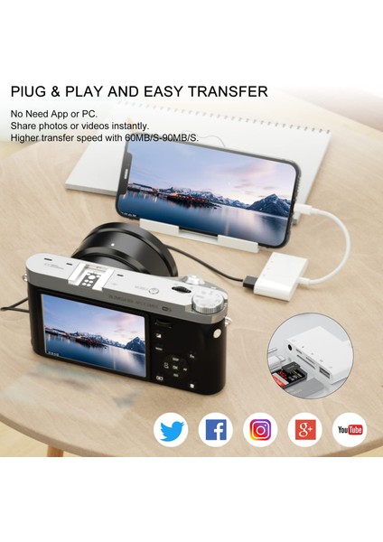 Tip 5 Lightning iPhone - Usb3 Otg Kamera Adaptörü/şarjlı Kablo Kablosu Lightning iPad - Sd/tf Kart Okuyucu Desteği 3,5 mm Aux Ses (Yurt Dışından)