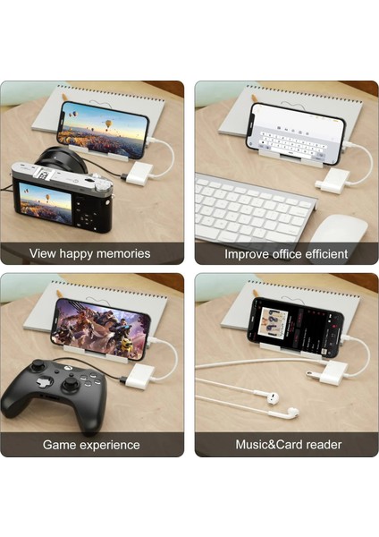 Tip 5 Lightning iPhone - Usb3 Otg Kamera Adaptörü/şarjlı Kablo Kablosu Lightning iPad - Sd/tf Kart Okuyucu Desteği 3,5 mm Aux Ses (Yurt Dışından)