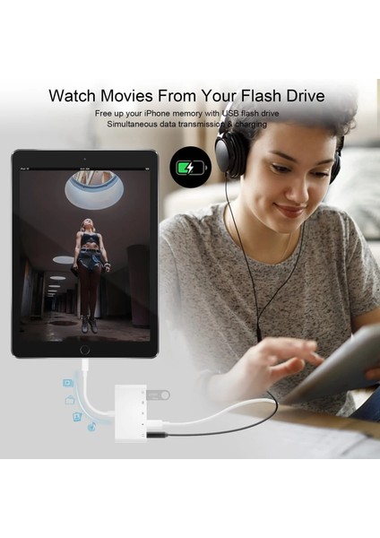Tip 5 Lightning iPhone - Usb3 Otg Kamera Adaptörü/şarjlı Kablo Kablosu Lightning iPad - Sd/tf Kart Okuyucu Desteği 3,5 mm Aux Ses (Yurt Dışından)