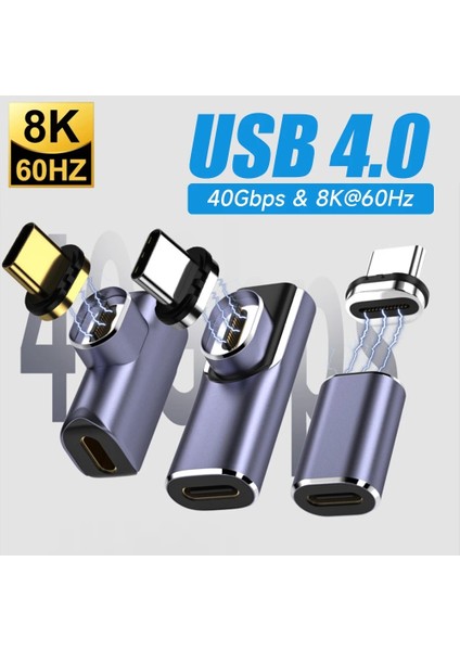 Stil 7 Usb4.0 Thunderbolt 3 Manyetik Adaptör 40GBPS USB C Erkek - Kadın 100W Hızlı Şarj 8K@60Hz iPad MacBook Için USB C Dönüştürücü (Yurt Dışından)