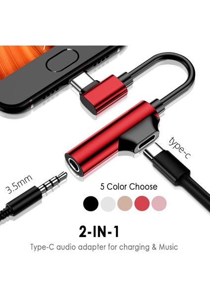 Kırmızı USB C Dac Adaptörü 2 In 1 Tip C 3.5 Kulaklık Adaptörü Ses Tipi-C Kulaklık 3mm Jack Aux USB C 3.5 Xiaomi Usbc 3 5 (Yurt Dışından)