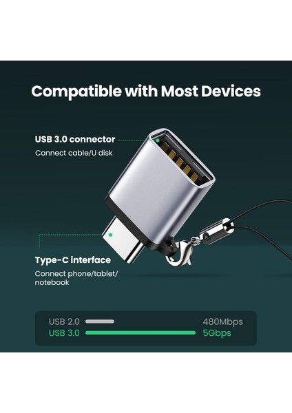 USB 3.0 Metal Gri Uyeşil USB C Adaptörü Tip C - USB 3.0 Adaptörü Thunderbolt 3 Tip-C Adaptör Otg Kablo Macbook Pro Air Samsung S10 S9 USB Otg (Yurt Dışından)