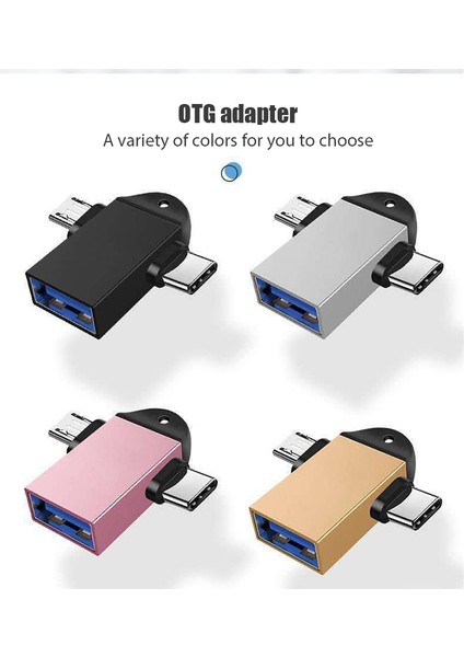 Altın Xiaomi 2 In 1 Otg Adaptör USB 3.0 Dişi Mikro USB Erkek ve USB C Erkek Konnektör Alüminyum Alaşımlı Go Dönüştürücü (Yurt Dışından)