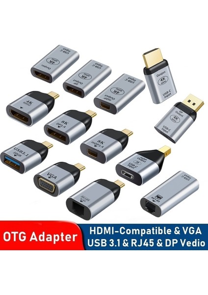 HD015 USB Tip C HDMI Uyumlu Adaptör Usb-C - Usb3.1 /dp/vga/mini DP/RJ45 4k/8k 60Hz Dizüstü Bilgisayar Macbook Pro Için Video Transferi (Yurt Dışından)