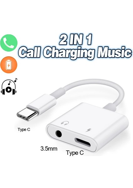 Tip C - 3,5 mm (B) 2 In 1 Splitter Aux Kablo Otg Adaptörü Xiaomi Redmi Samsung Oppo Huawei Konektörü USB C - Tip C 3,5 mm Jack Ses Şarjı (Yurt Dışından)