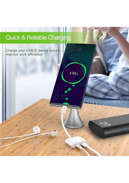 Tip C - 3,5 mm (B) 2 In 1 Splitter Aux Kablo Otg Adaptörü Xiaomi Redmi Samsung Oppo Huawei Konektörü USB C - Tip C 3,5 mm Jack Ses Şarjı (Yurt Dışından)