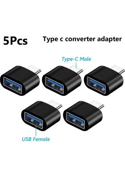 Tip 1 5 Adet Siyah 2'si 1 Arada Tip C - 3,5 mm Jack Kulaklık Şarjı USB 3.0/2.0 Bağlantı Noktası Adaptörü Konektörü Tip-C Erkek - Mikro Dişi Dönüştürücü Samsung Değil (Yurt Dışından)