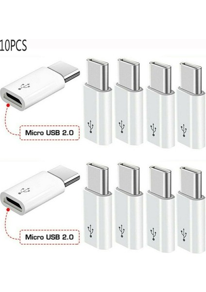 Beyaz 10 Adet Mini Mikro USB Tip C Dişi Erkek Adaptör Dönüştürücü Mikro-B Usb-C Konektörü Hızlı Şarj Kablosu Adaptör Aksesuarları (Yurt Dışından)
