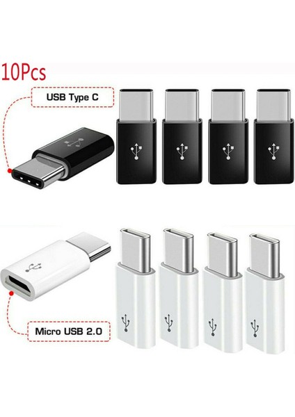 Beyaz 10 Adet Mini Mikro USB Tip C Dişi Erkek Adaptör Dönüştürücü Mikro-B Usb-C Konektörü Hızlı Şarj Kablosu Adaptör Aksesuarları (Yurt Dışından)