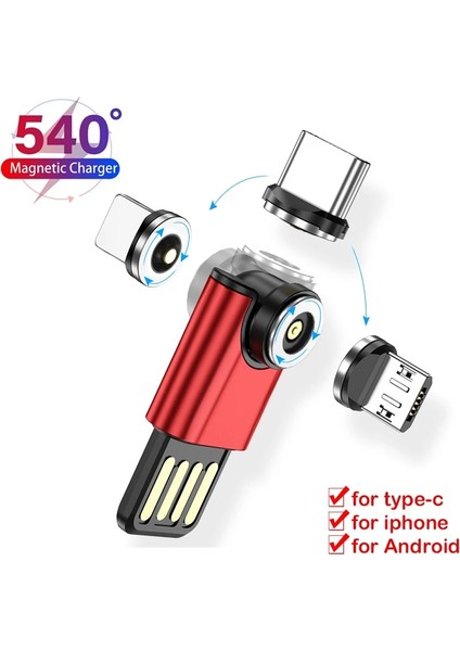 (Fiş) Mikro USB Için Mini USB Manyetik Şarj Adaptörü 540° Döndürme Tip C Dönüştürücü Kablo Iphone Android Için Huawei Samsung Manyetik Şarj Kablosu (Yurt Dışından)