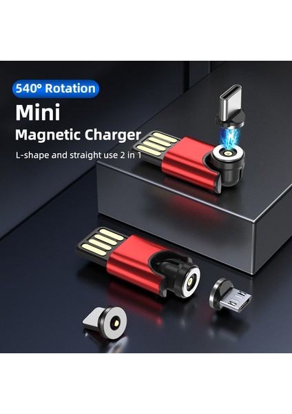 (Fiş) Mikro USB Için Mini USB Manyetik Şarj Adaptörü 540° Döndürme Tip C Dönüştürücü Kablo Iphone Android Için Huawei Samsung Manyetik Şarj Kablosu (Yurt Dışından)