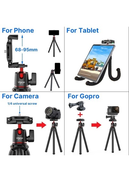 Uzaktan Hediye Ulanzi Mt-11 Esnek Ahtapot Mini Tripod iPhone Akıllı Telefon Dslr Slr Kamera Gopro Vlog Taşınabilir 2 In 1 Selfie Sopa Tripod (Yurt Dışından)