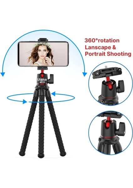 Uzaktan Hediye Ulanzi Mt-11 Esnek Ahtapot Mini Tripod iPhone Akıllı Telefon Dslr Slr Kamera Gopro Vlog Taşınabilir 2 In 1 Selfie Sopa Tripod (Yurt Dışından)