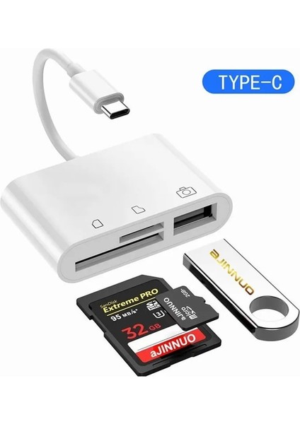 Type-C 3'ü 1 Arada Çok Bağlantı Noktalı Hub Dönüştürücü Type-C/lightning'den Usb'ye A Otg Adaptör Tf Sd Hafıza Kartı Okuyucu Iphone Android ve Dizüstü Bilgisayar Için (Yurt Dışından)