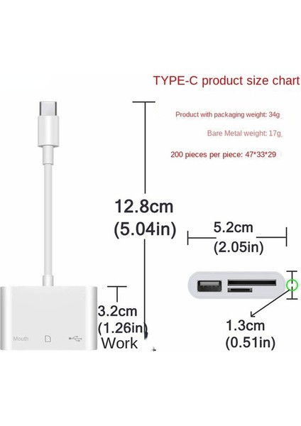 Type-C 3'ü 1 Arada Çok Bağlantı Noktalı Hub Dönüştürücü Type-C/lightning'den Usb'ye A Otg Adaptör Tf Sd Hafıza Kartı Okuyucu Iphone Android ve Dizüstü Bilgisayar Için (Yurt Dışından)