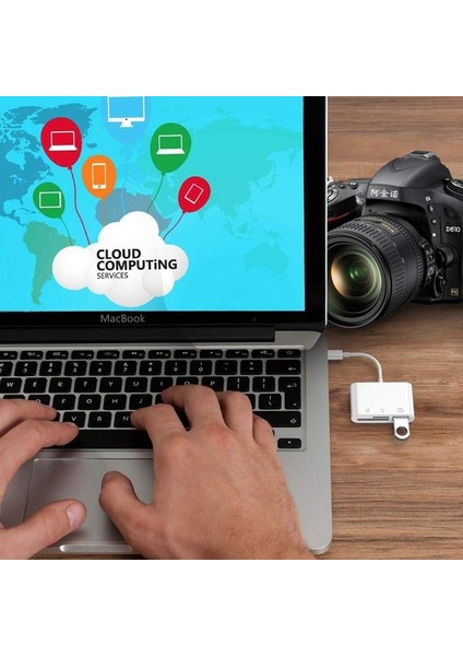 Type-C 3'ü 1 Arada Çok Bağlantı Noktalı Hub Dönüştürücü Type-C/lightning'den Usb'ye A Otg Adaptör Tf Sd Hafıza Kartı Okuyucu Iphone Android ve Dizüstü Bilgisayar Için (Yurt Dışından)