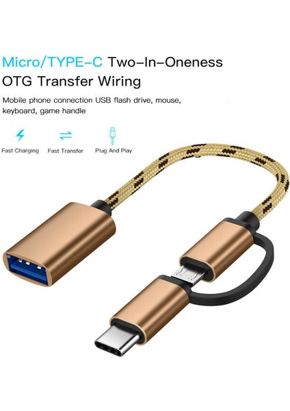 01 17CM 2'si 1 Arada Tip-C Mikro USB - USB 3.0 Arayüzü Otg Adaptör Kablosu Type-C Adaptör Mikro USB Adaptörü 2 Isteğe Bağlı Renk (Yurt Dışından)