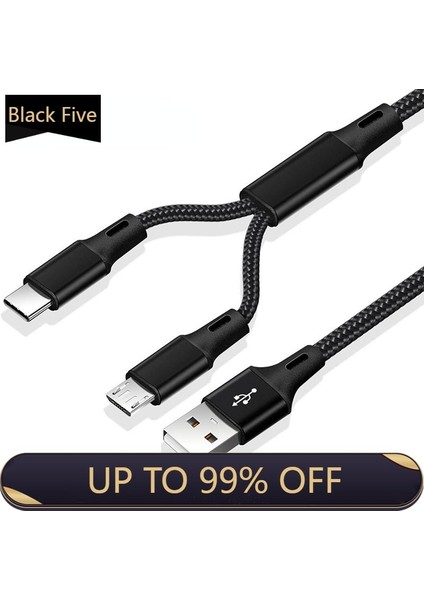 Altın 2 In 1 Mikro USB Kablosu C Tipi Kablolar Hızlı Şarj Şarj Kablosu Tablet Telefon Şarj Kablosu 2in1 Naylon Örgülü Android Teller (Yurt Dışından)